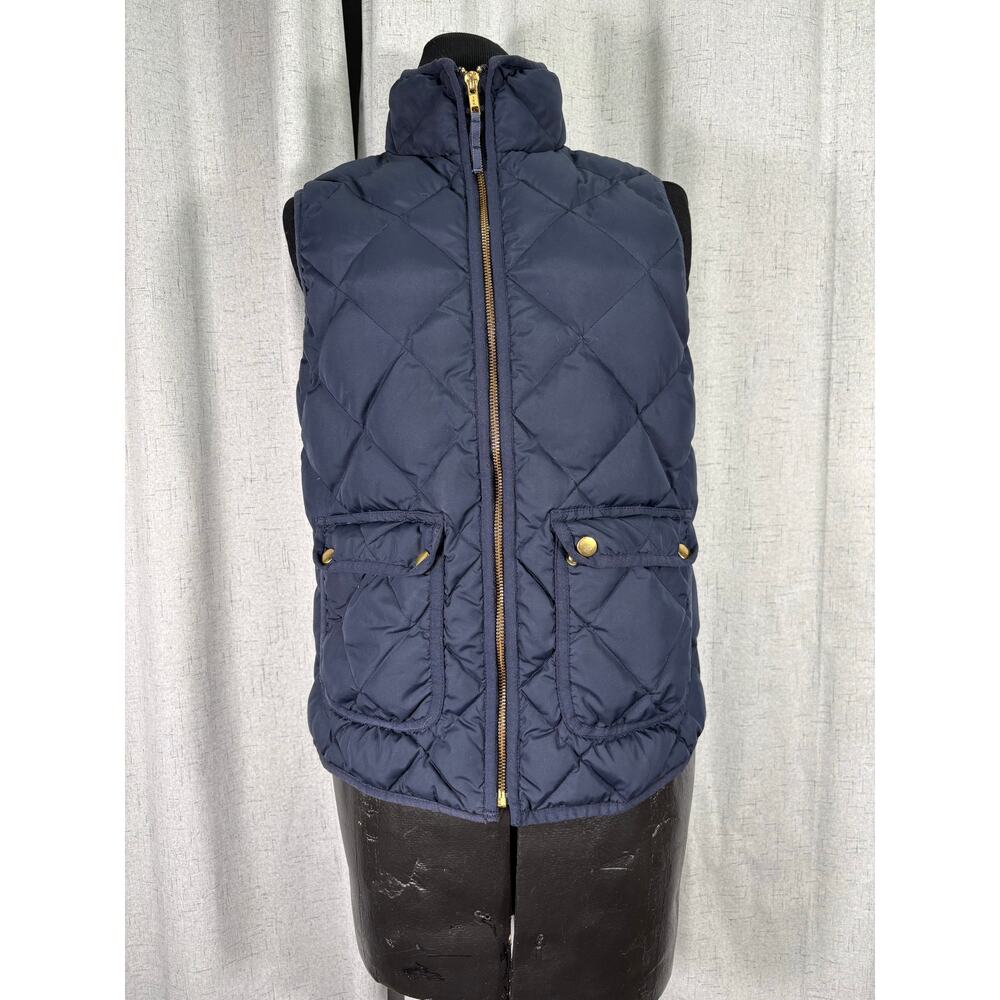 J. Crew Quilted Excursion Down Full Zip Puffer Vest, Women's Small Navy Blue